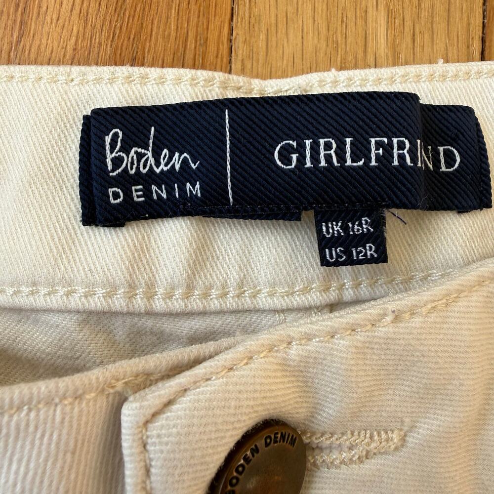 Boden Girlfriend Cream Denim Straight Leg Jeans Size 12 Regular Classic Preppy - Picture 2 of 10